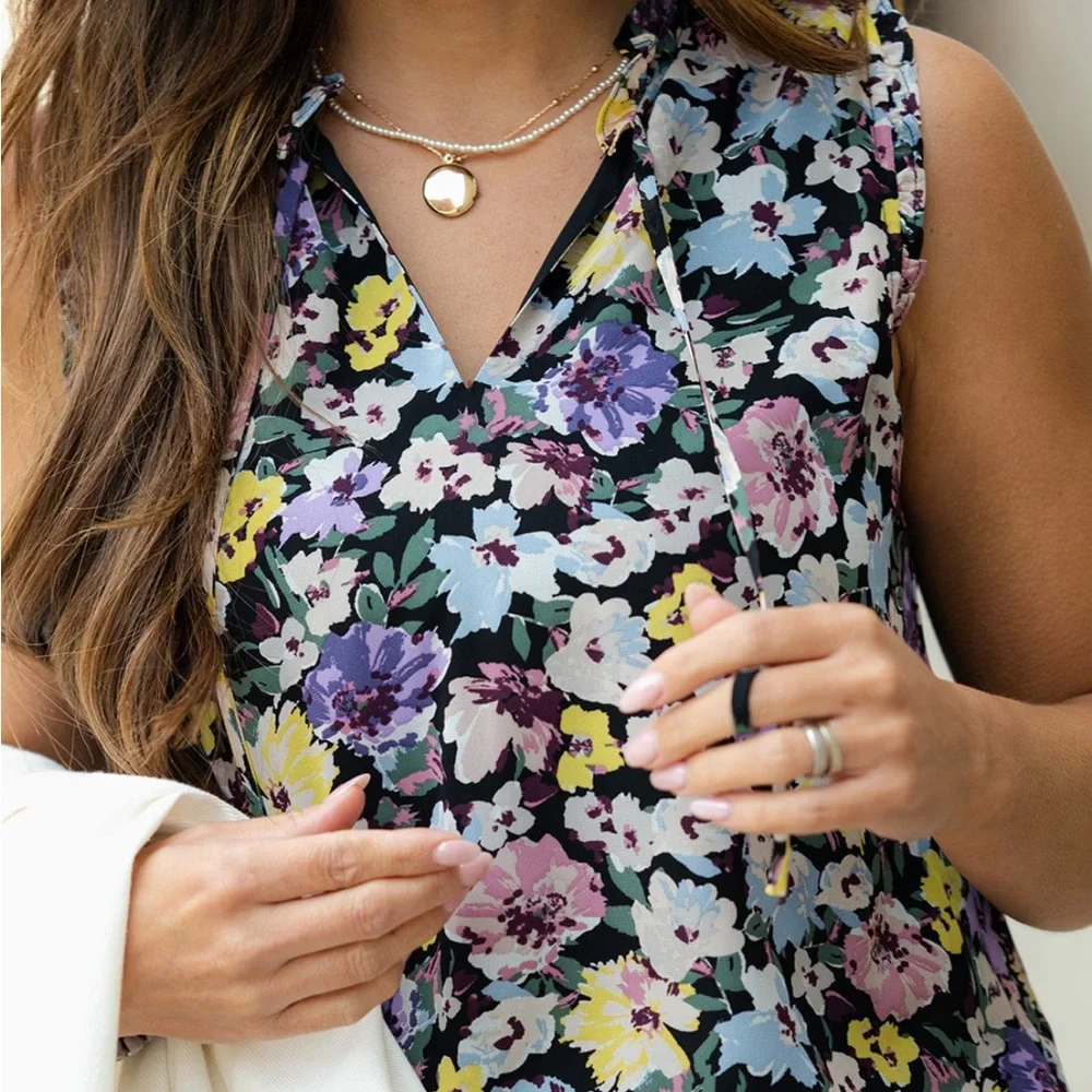 Floral Ruffle Tank - Multicolor - Picture 3 of 7